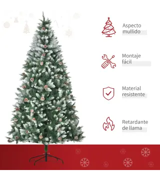 Árbol de Navidad Artificial Ø105x210 cm con 1440 Puntas de PVC y 72 Piñas con Ramas Apertura Automática Base Plegable y Soporte