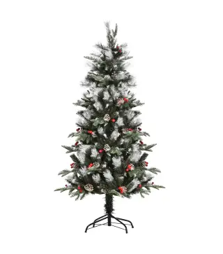 Árbol de Navidad Artificial 150 cm con 440 Ramas 39 Piñas y 39 Bayas Decoración Navideña para Interiores Verde