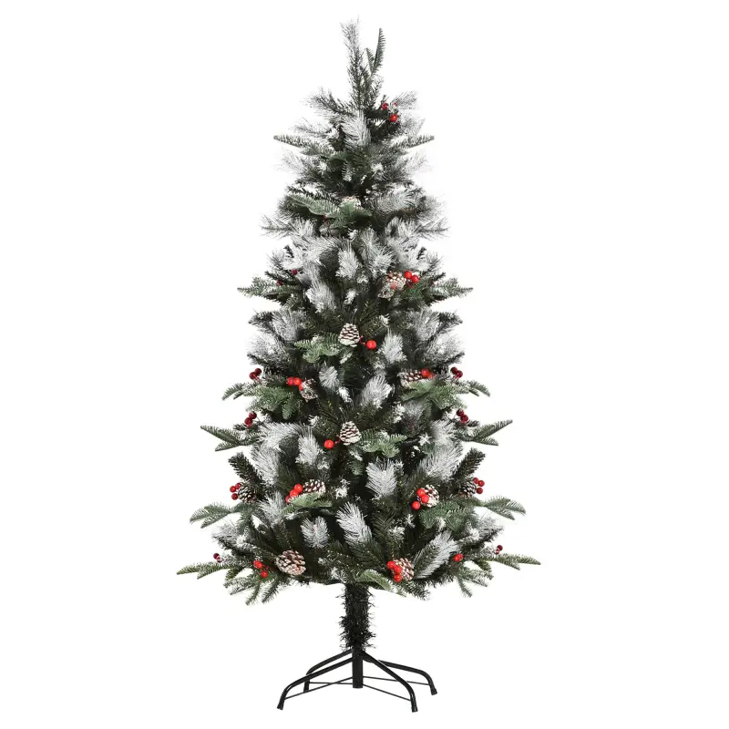 Árbol de Navidad Artificial 150 cm con 440 Ramas 39 Piñas y 39 Bayas Decoración Navideña para Interiores Verde Árbol de Navidad Artificial 150 cm con 440 Ramas 39 Piñas y 39 Bayas Decoración Navideña para Interiores Verde