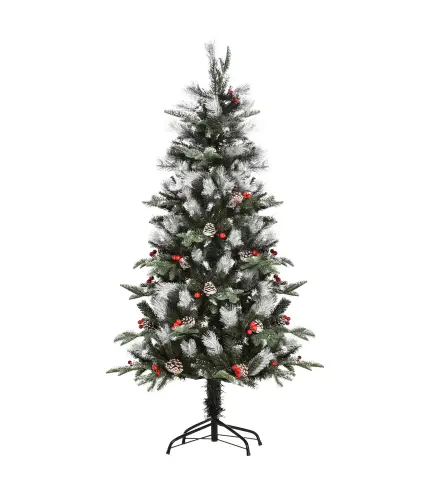 Árbol de Navidad Artificial 150 cm con 440 Ramas 39 Piñas y 39 Bayas Decoración Navideña para Interiores Verde