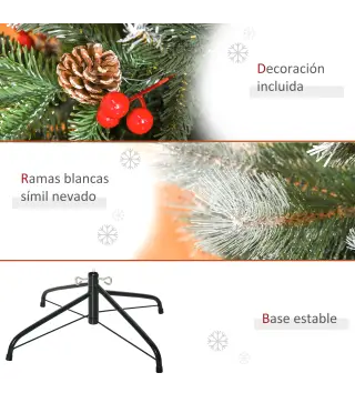 Árbol de Navidad Artificial 150 cm con 440 Ramas 39 Piñas y 39 Bayas Decoración Navideña para Interiores Verde