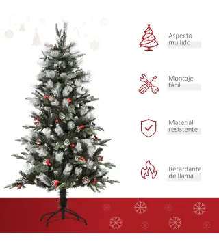 Árbol de Navidad Artificial 150 cm con 440 Ramas 39 Piñas y 39 Bayas Decoración Navideña para Interiores Verde