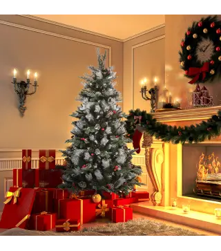 Árbol de Navidad Artificial 150 cm con 440 Ramas 39 Piñas y 39 Bayas Decoración Navideña para Interiores Verde