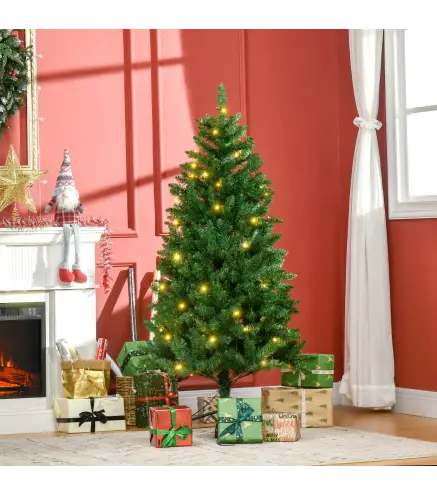 Árbol de Navidad Artificial con Luces Preinstaladas de 150 cm y 502 Ramas Decoración Navideña para Interior Verde