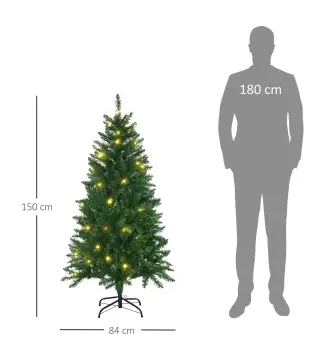 Árbol de Navidad Artificial con Luces Preinstaladas de 150 cm y 502 Ramas Decoración Navideña para Interior Verde