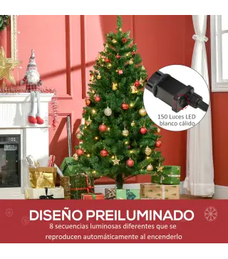 Árbol de Navidad Artificial con Luces Preinstaladas de 150 cm y 502 Ramas Decoración Navideña para Interior Verde