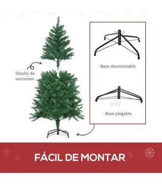 Árbol de Navidad Artificial con Luces Preinstaladas de 150 cm y 502 Ramas Decoración Navideña para Interior Verde