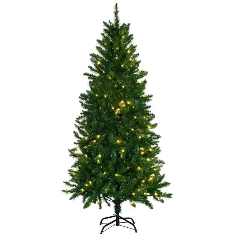 Árbol de Navidad Artificial con Luces Preinstaladas de 180 cm y 714 Ramas Decoración Navideña para Interior Verde