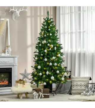 Árbol de Navidad Artificial con Luces Preinstaladas de 180 cm y 714 Ramas Decoración Navideña para Interior Verde