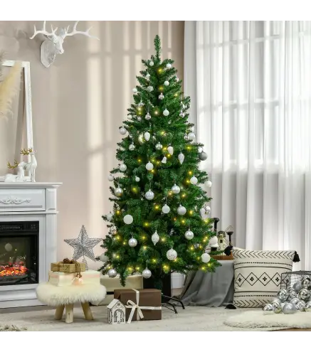 Árbol de Navidad Artificial con Luces Preinstaladas de 180 cm y 714 Ramas Decoración Navideña para Interior Verde