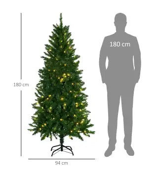Árbol de Navidad Artificial con Luces Preinstaladas de 180 cm y 714 Ramas Decoración Navideña para Interior Verde