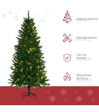 Árbol de Navidad Artificial con Luces Preinstaladas de 180 cm y 714 Ramas Decoración Navideña para Interior Verde