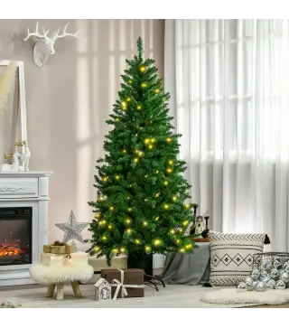 Árbol de Navidad Artificial con Luces Preinstaladas de 180 cm y 714 Ramas Decoración Navideña para Interior Verde