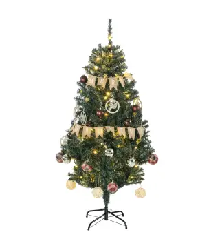 Árbol de Navidad Artificial de 1,5m 472 Ramas con 100 Luces LED y 80 Decoraciones Incluidas Ø91x150 cm Verde
