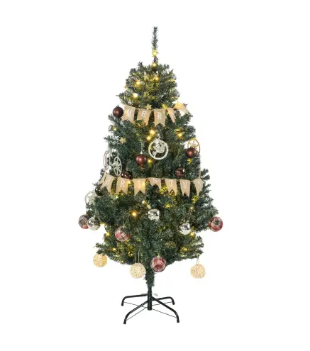 Árbol de Navidad Artificial de 1,5m 472 Ramas con 100 Luces LED y 80 Decoraciones Incluidas Ø91x150 cm Verde