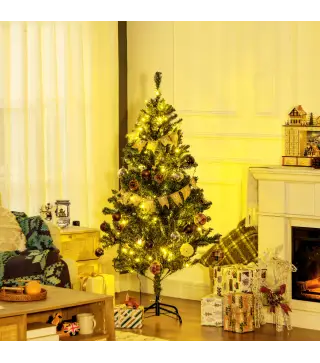 Árbol de Navidad Artificial de 1,5m 472 Ramas con 100 Luces LED y 80 Decoraciones Incluidas Ø91x150 cm Verde