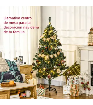 Árbol de Navidad Artificial de 1,5m 472 Ramas con 100 Luces LED y 80 Decoraciones Incluidas Ø91x150 cm Verde