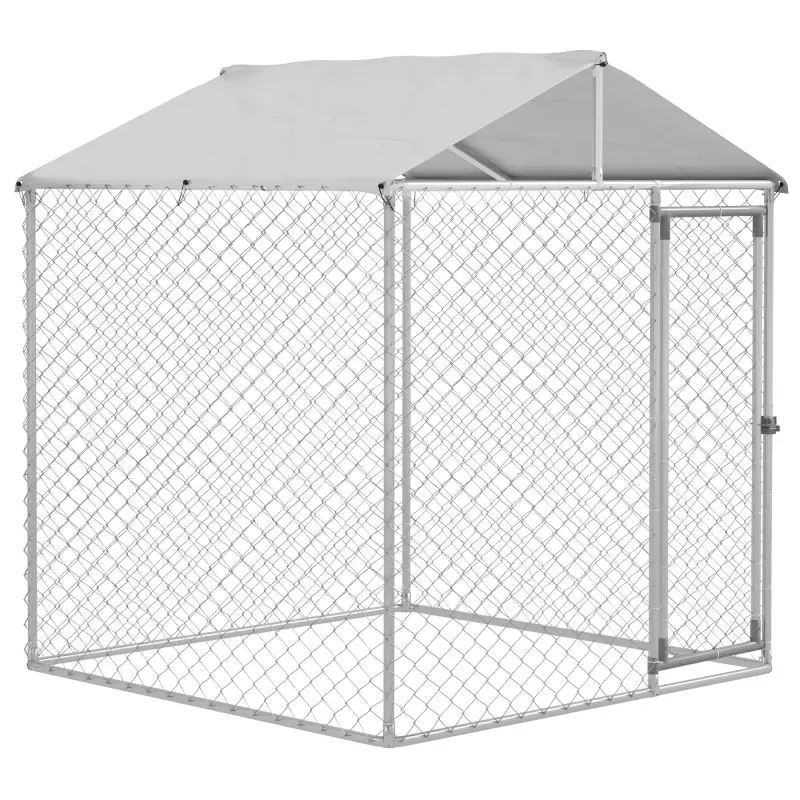 Jaula de Exterior para Perros Medianos con Cerradura Marco de Acero Toldo Impermeable y Anti-UV 200x200x237 cm Plata