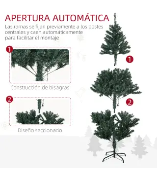 Árbol de Navidad Artificial de 1,5m 472 Ramas con 100 Luces LED y 80 Decoraciones Incluidas Ø91x150 cm Verde