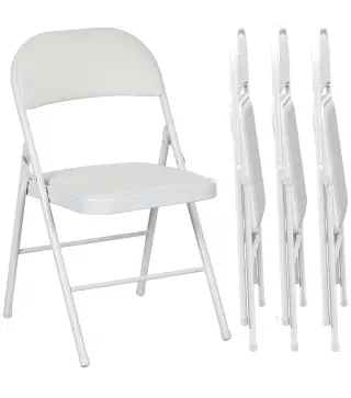 Juego de 4 Sillas Plegables Acolchadas con Respaldo y Estructura de Acero para Salón Comedor Cocina 45x46x78 cm Blanco