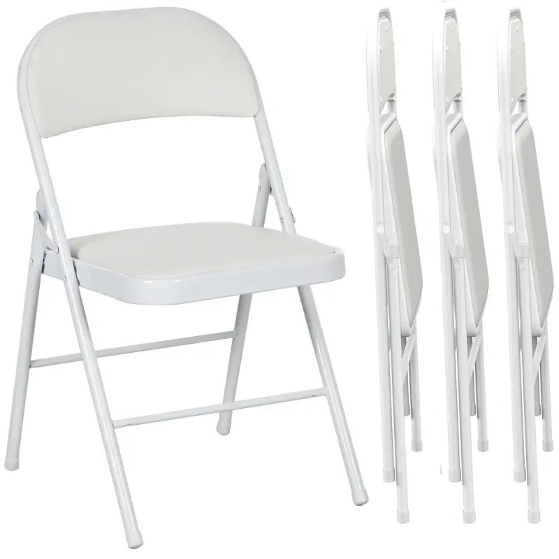 Juego de 4 Sillas Plegables Acolchadas con Respaldo y Estructura de Acero para Salón Comedor Cocina 45x46x78 cm Blanco