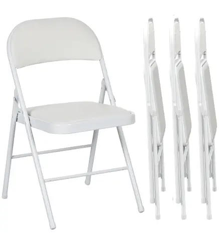 Juego de 4 Sillas Plegables Acolchadas con Respaldo y Estructura de Acero para Salón Comedor Cocina 45x46x78 cm Blanco