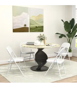Juego de 4 Sillas Plegables Acolchadas con Respaldo y Estructura de Acero para Salón Comedor Cocina 45x46x78 cm Blanco