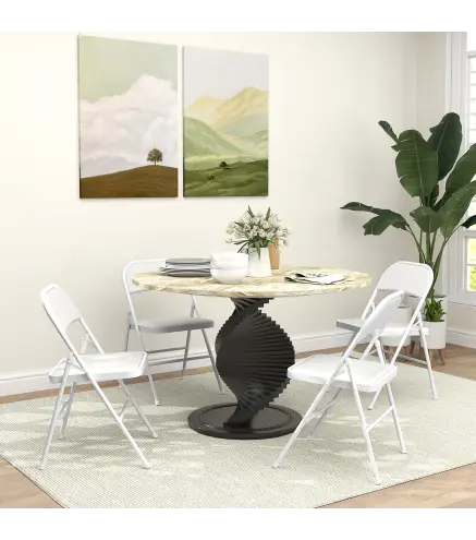 Juego de 4 Sillas Plegables Acolchadas con Respaldo y Estructura de Acero para Salón Comedor Cocina 45x46x78 cm Blanco