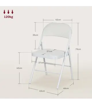 Juego de 4 Sillas Plegables Acolchadas con Respaldo y Estructura de Acero para Salón Comedor Cocina 45x46x78 cm Blanco