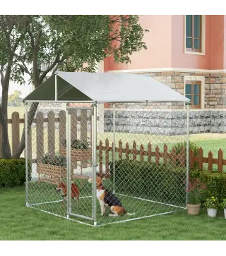 Jaula de Exterior para Perros Medianos con Cerradura Marco de Acero Toldo Impermeable y Anti-UV 200x200x237 cm Plata