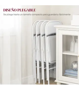 Juego de 4 Sillas Plegables Acolchadas con Respaldo y Estructura de Acero para Salón Comedor Cocina 45x46x78 cm Blanco