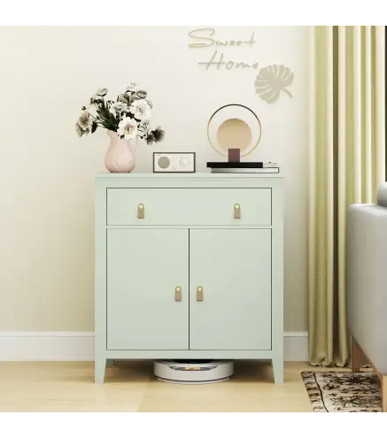 Aparador con Cajón Armario de 2 Niveles y Estante Ajustable Base Elevada y Amplia Superficie 80x40x90cm Verde Claro