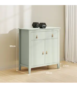 Aparador con Cajón Armario de 2 Niveles y Estante Ajustable Base Elevada y Amplia Superficie 80x40x90cm Verde Claro