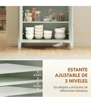 Aparador con Cajón Armario de 2 Niveles y Estante Ajustable Base Elevada y Amplia Superficie 80x40x90cm Verde Claro