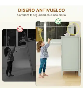 Aparador con Cajón Armario de 2 Niveles y Estante Ajustable Base Elevada y Amplia Superficie 80x40x90cm Verde Claro