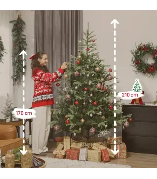 Árbol de Navidad Artificial 210 cm con 1123 Ramas y Soporte Metálico Plegable Fácil Montaje para Salón Interior Verde