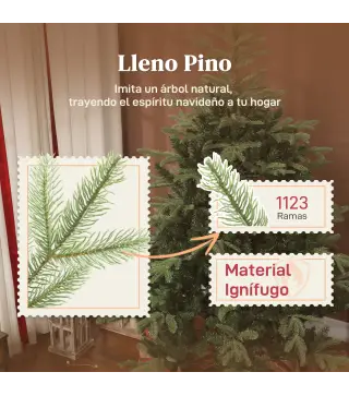 Árbol de Navidad Artificial 210 cm con 1123 Ramas y Soporte Metálico Plegable Fácil Montaje para Salón Interior Verde