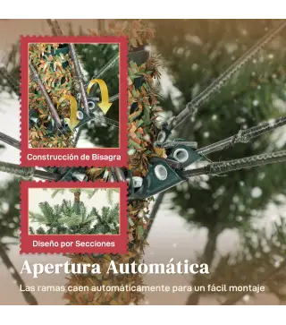 Árbol de Navidad Artificial 210 cm con 1123 Ramas y Soporte Metálico Plegable Fácil Montaje para Salón Interior Verde