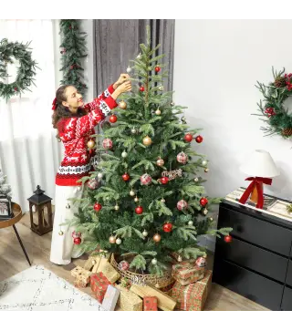 Árbol de Navidad Artificial 210 cm con 1123 Ramas y Soporte Metálico Plegable Fácil Montaje para Salón Interior Verde