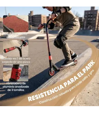 Scooter Acrobático para Trucos Patinete Freestyle con Rodamientos ABEC-9 Ruedas 120 mm Giro 360° para Skatepark Rojo