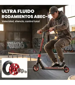 Scooter Acrobático para Trucos Patinete Freestyle con Rodamientos ABEC-9 Ruedas 120 mm Giro 360° para Skatepark Rojo