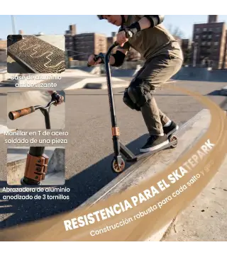 Scooter Acrobático para Trucos Patinete Freestyle con Rodamientos ABEC-9 Ruedas 120 mm Giro 360° para Skatepark Dorado