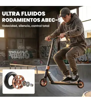 Scooter Acrobático para Trucos Patinete Freestyle con Rodamientos ABEC-9 Ruedas 120 mm Giro 360° para Skatepark Dorado