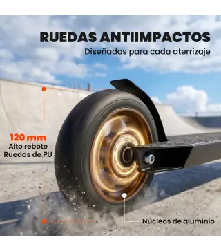 Scooter Acrobático para Trucos Patinete Freestyle con Rodamientos ABEC-9 Ruedas 120 mm Giro 360° para Skatepark Dorado