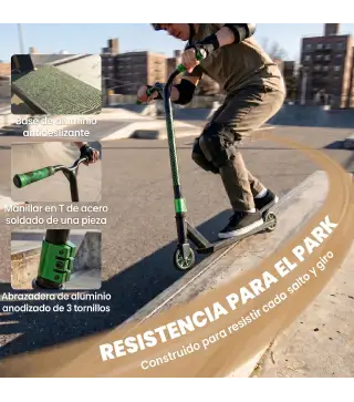 Scooter Acrobático para Trucos Patinete Freestyle con Rodamientos ABEC-9 Ruedas 120 mm Giro 360° para Skatepark Verde
