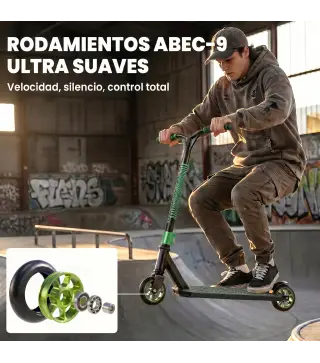 Scooter Acrobático para Trucos Patinete Freestyle con Rodamientos ABEC-9 Ruedas 120 mm Giro 360° para Skatepark Verde