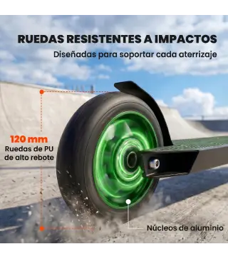 Scooter Acrobático para Trucos Patinete Freestyle con Rodamientos ABEC-9 Ruedas 120 mm Giro 360° para Skatepark Verde
