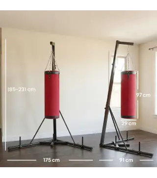 Soporte para Saco de Boxeo de Pie de Acero con Altura Ajustable 175–220 cm y 185–231 cm Base Pesada y Bolsa de Arena
