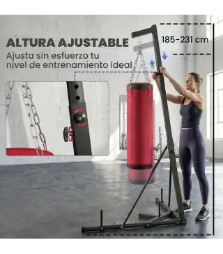 Soporte para Saco de Boxeo de Pie de Acero con Altura Ajustable 175–220 cm y 185–231 cm Base Pesada y Bolsa de Arena