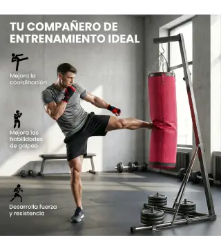 Soporte para Saco de Boxeo de Pie de Acero con Altura Ajustable 175–220 cm y 185–231 cm Base Pesada y Bolsa de Arena